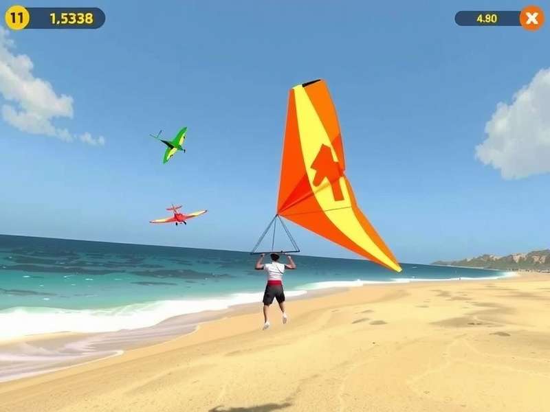 Goa Glider Champion gameplay screenshot showing glider over beach